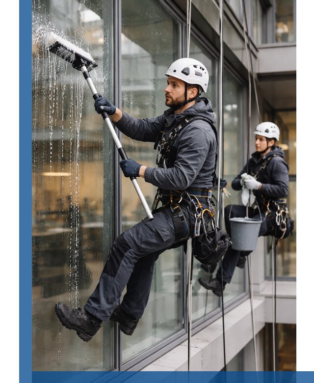 Профессиональная мойка витражей промышленными альпинистами в Кашире