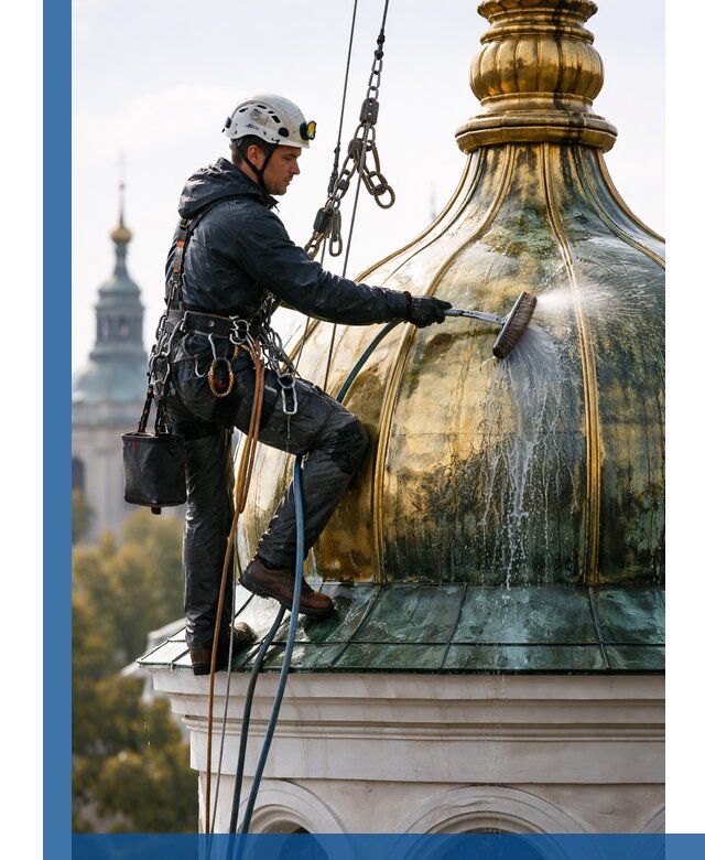 Профессиональная мойка куполов и шпилей высотными альпинистами в Кашире