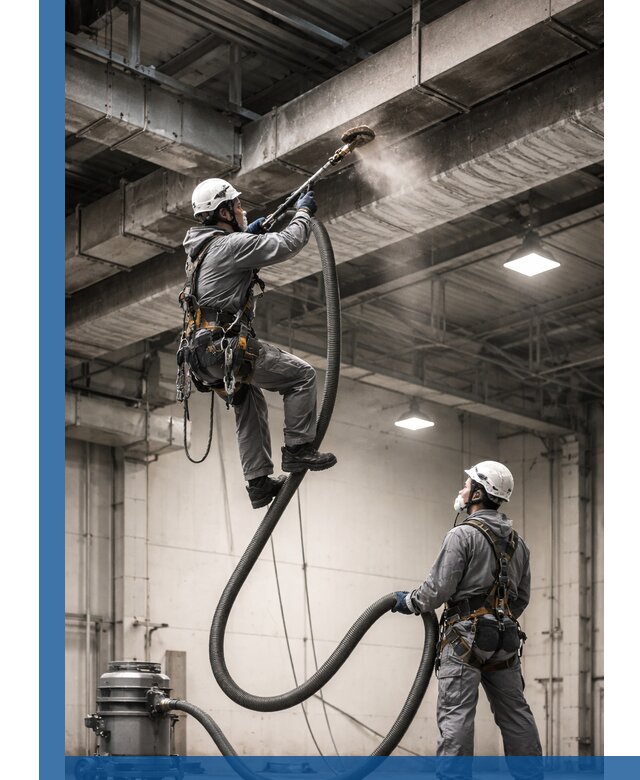 Обеспыливание потолочных конструкций в Кашире промышленным альпинизмом