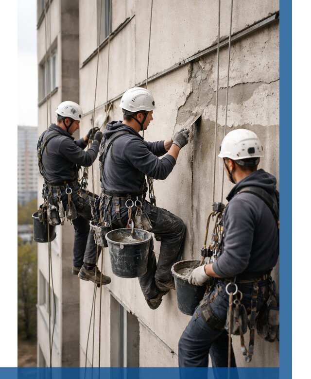 Ремонт бетонных элементов фасада в Кашире от 2604 р. | ВЫСОТНИК-Кшр