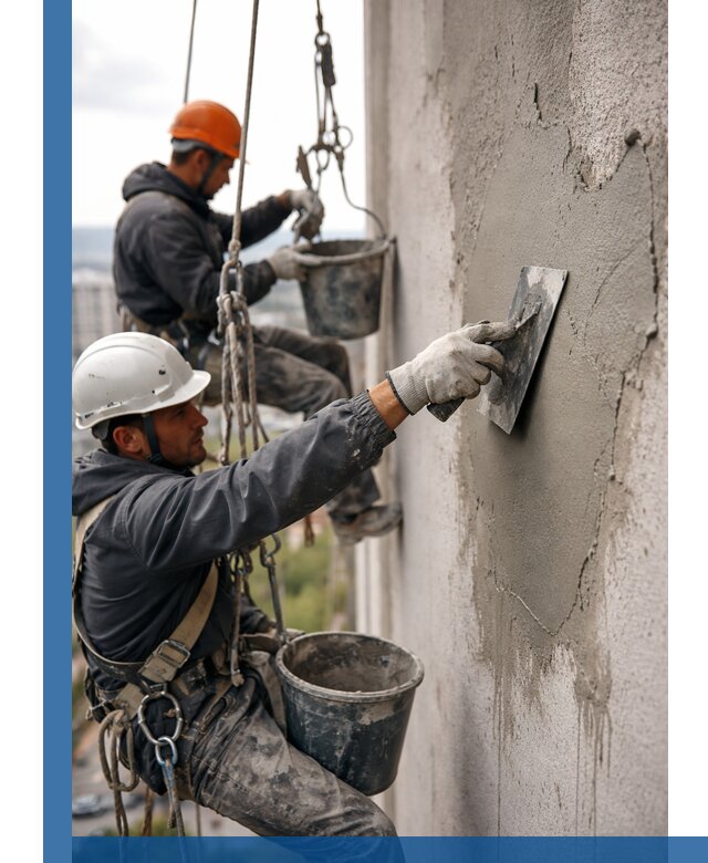 Штукатурка фасада на высоте в Кашире профессиональные работы