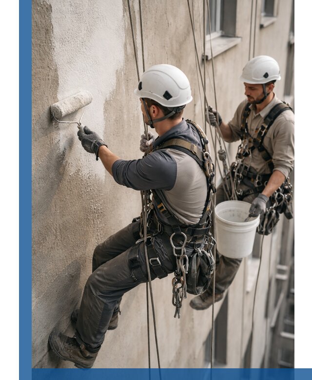 Грунтовка фасада на высоте в Кашире промышленными альпинистами