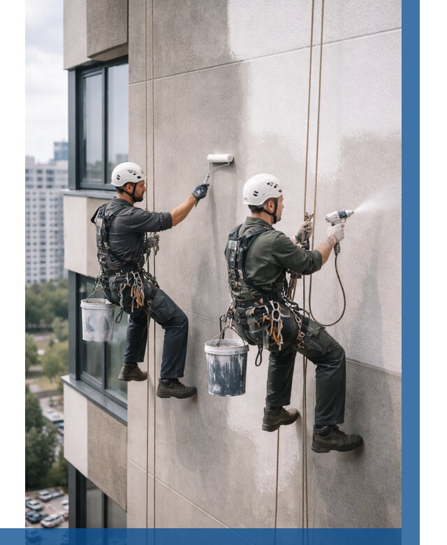 Покраска фасада альпинистами в Кашире от 312 р. | ВЫСОТНИК-Кшр