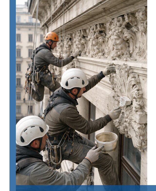 Реставрация фасадной лепнины с высотными работами в Кашире