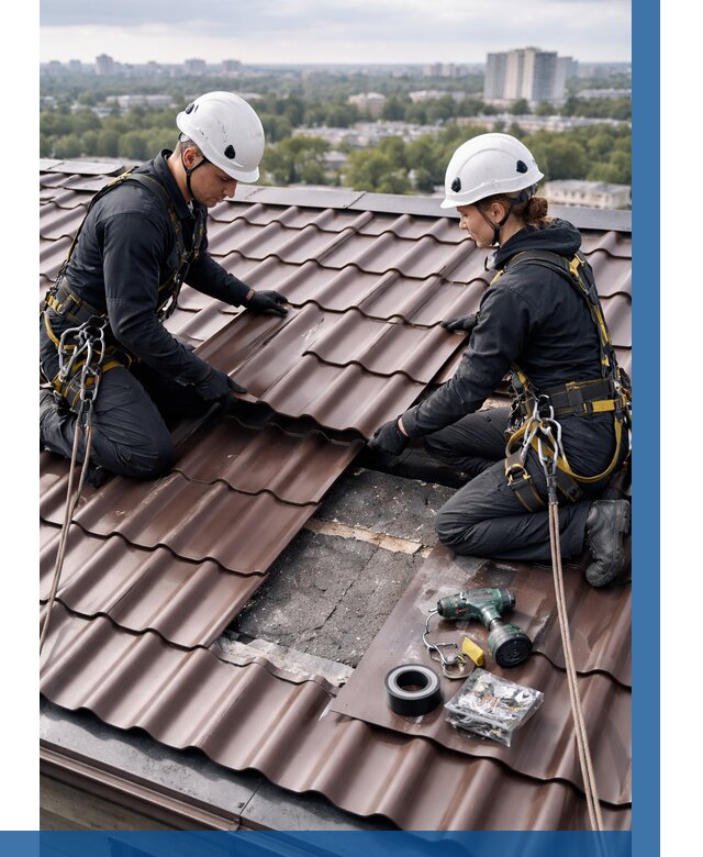 Ремонт металлочерепицы на крыше в Кашире от 937 р. | ВЫСОТНИК-Кшр