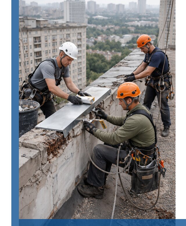 Ремонт парапета на кровле в Кашире, высотные работы с гарантией