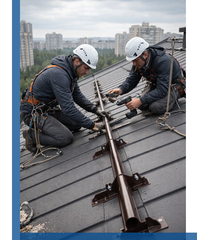 Монтаж снегозадержателей на кровле зданий в Кашире под ключ