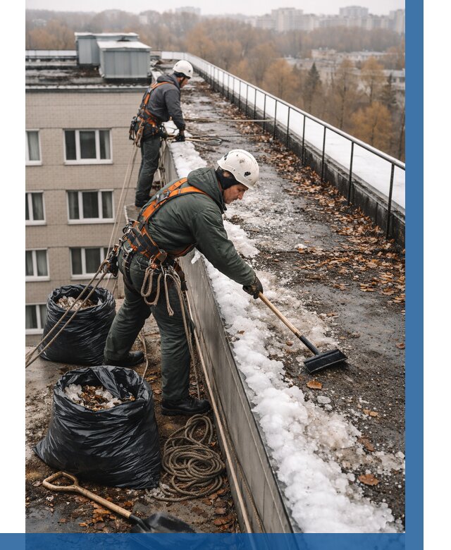 Очистка кровли по периметру в Кашире от 573 р. | ВЫСОТНИК-Кшр