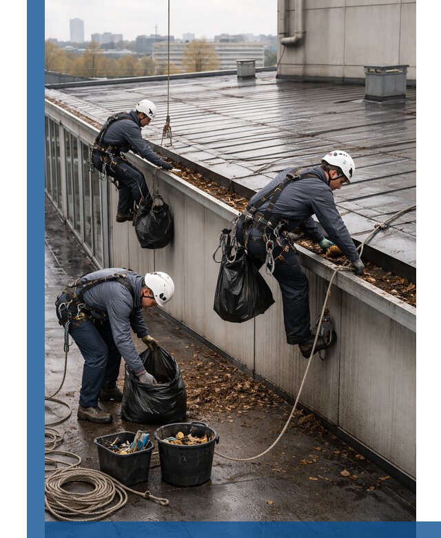 Очистка кровли по периметру в Кашире силами промышленных альпинистов