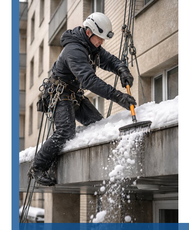 Очистка козырьков от снега в Кашире круглогодично безопасно