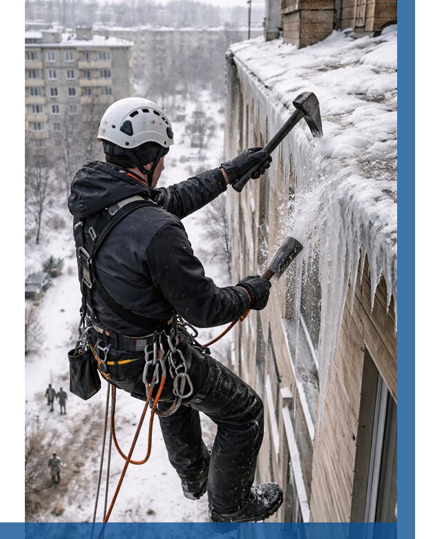 Сбивание сосулек с крыши в Кашире по цене от 4686 р. | ВЫСОТНИК-Кшр