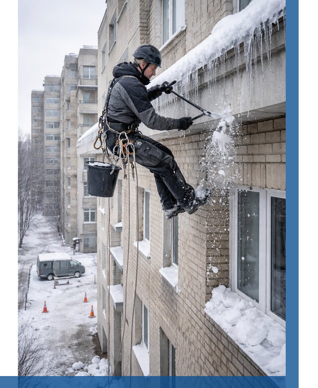 Удаление наледи с карнизов в Кашире от 364 р. | ВЫСОТНИК-Кшр