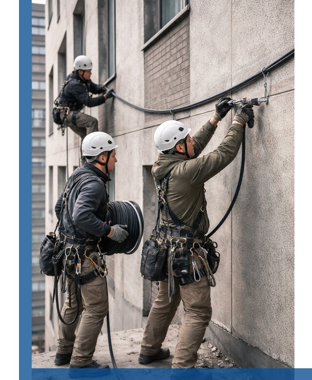 Прокладка кабеля по фасаду в Кашире, профессиональный монтаж