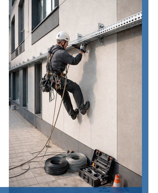 Монтаж кабельных лотков на фасаде в Кашире от 1250 р. | ВЫСОТНИК-Кшр