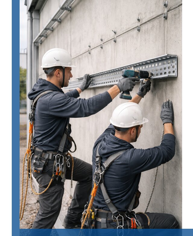 Монтаж кабельных лотков на фасаде зданий в Кашире с гарантией