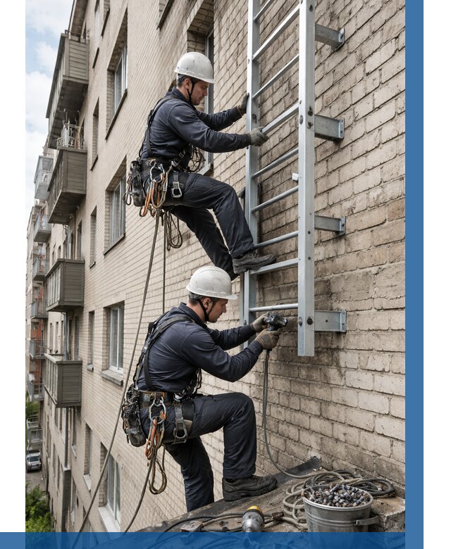 Монтаж пожарной лестницы в Кашире от 26035 р заказать у ВЫСОТНИК-Кшр