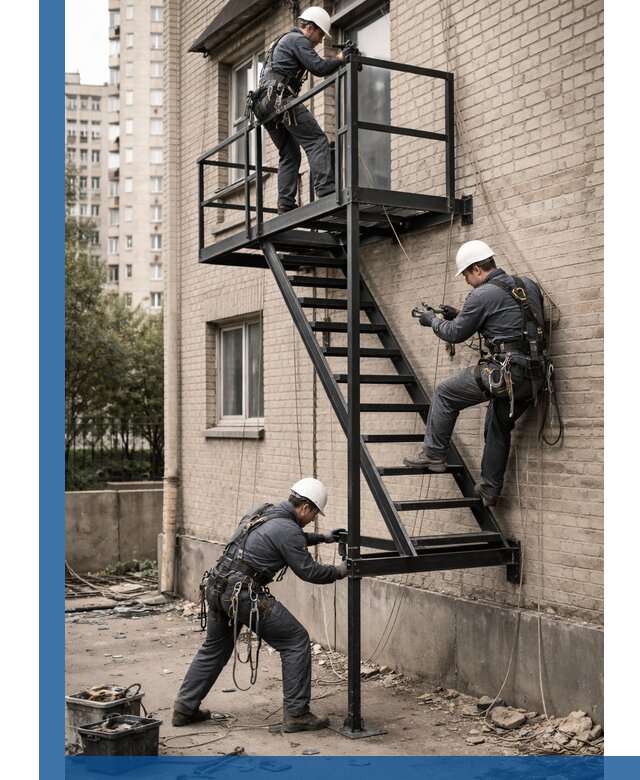 Монтаж пожарной лестницы в Кашире, установка и крепление