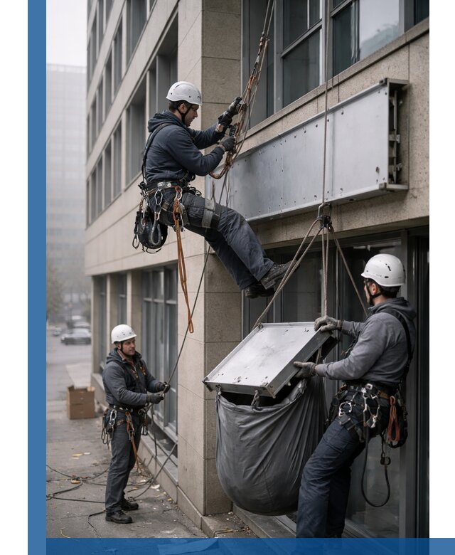 Демонтаж рекламной вывески с высотными работами в Кашире