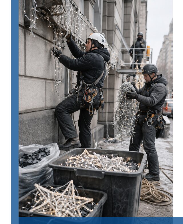 Демонтаж новогоднего оформления и гирлянд в Кашире