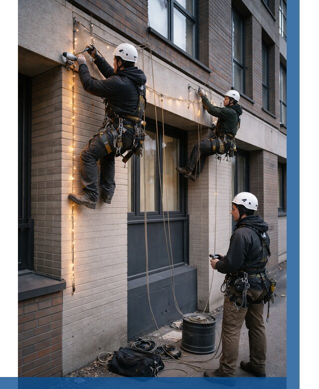 Монтаж гирлянд на фасаде в Кашире от 3645 р. | ВЫСОТНИК-Кшр