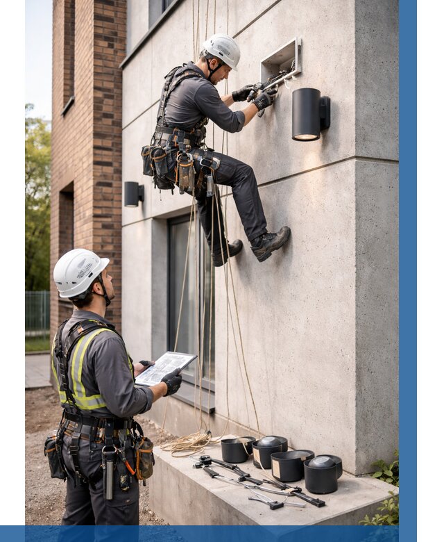 Монтаж фасадного освещения в Кашире от 2604 р. | ВЫСОТНИК-Кшр