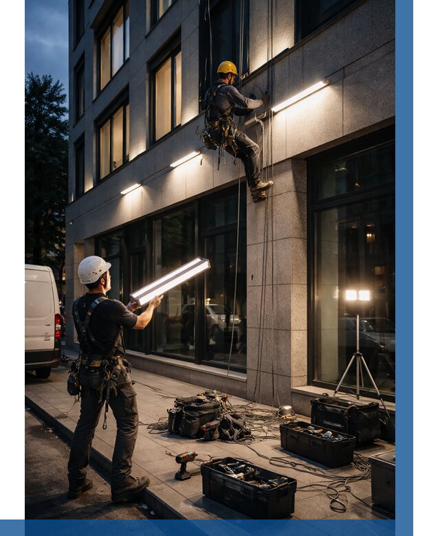 Монтаж архитектурной подсветки здания в Кашире от 2604 р.|ВЫСОТНИК-Кшр