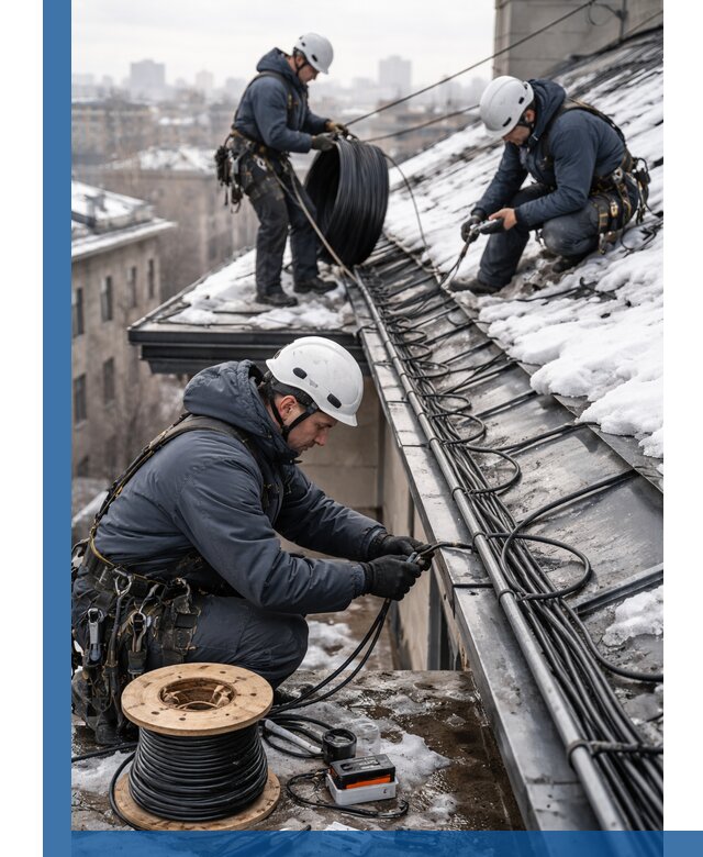 Монтаж греющего кабеля на кровле в Кашире под ключ
