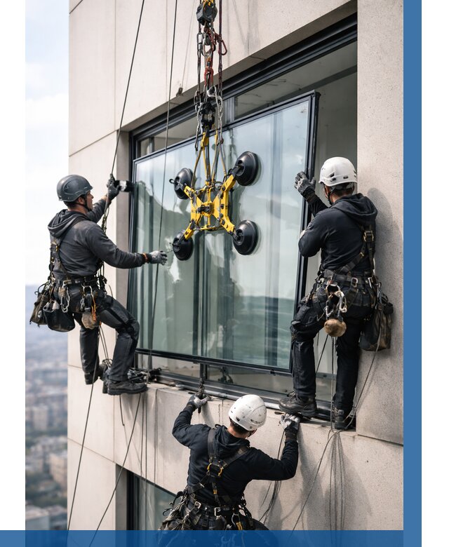 Монтаж стеклопакетов на высоте в Кашире от 3332 р. | ВЫСОТНИК-Кшр