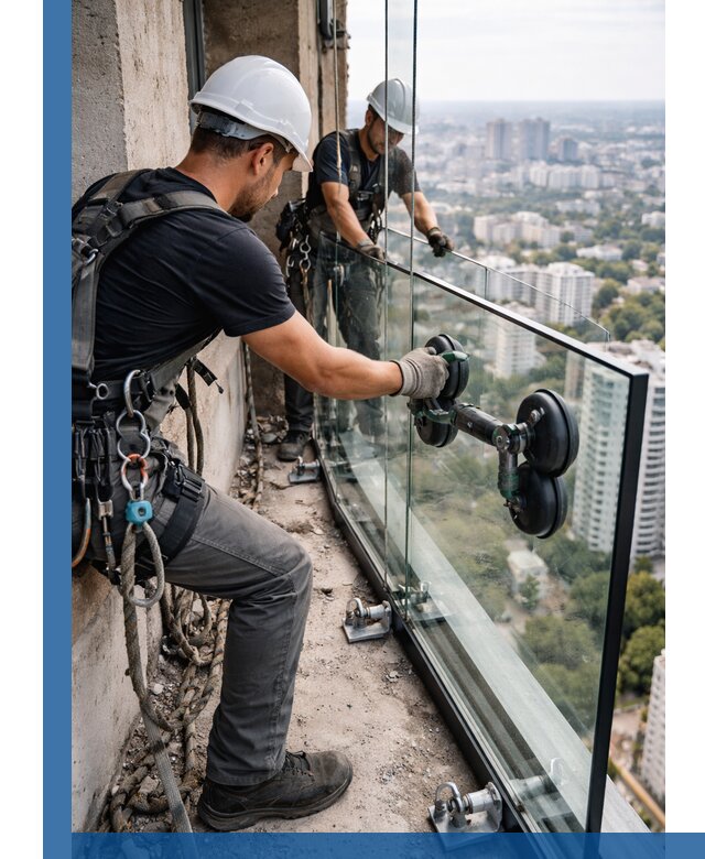 Монтаж стеклянных ограждений под ключ с гарантией в Кашире
