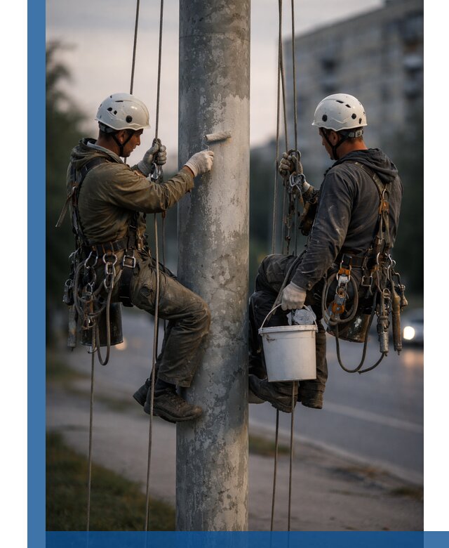Покраска опор освещения и антикоррозийная защита в Кашире