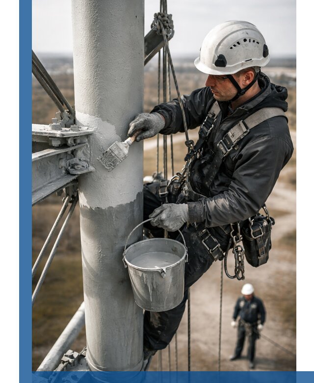 Покраска мачт связи в Кашире промышленными альпинистами