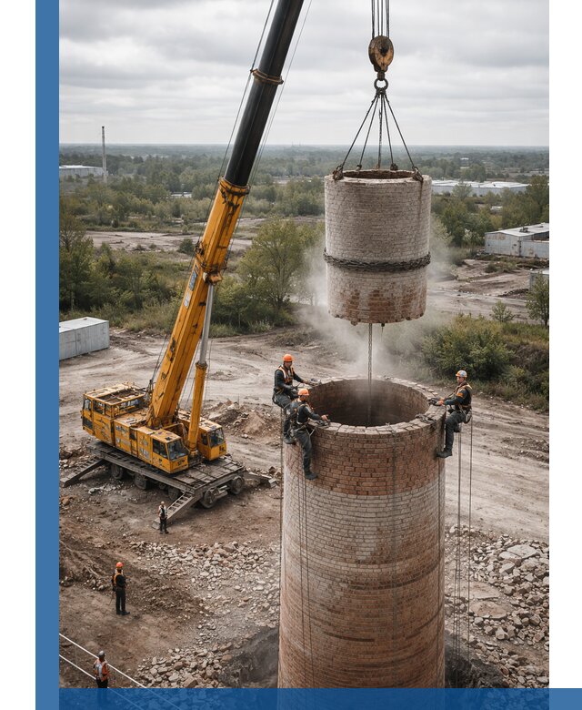 Демонтаж дымовой трубы в Кашире с гарантиями безопасности