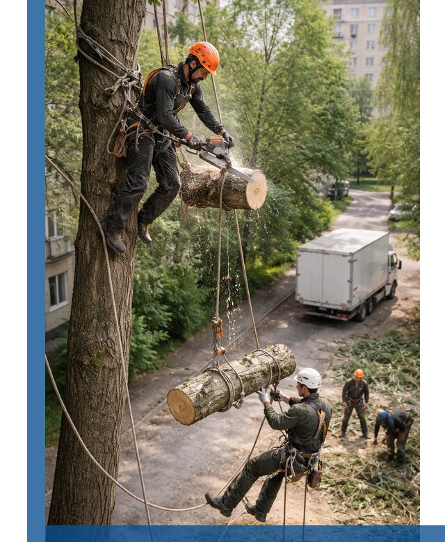 Спил деревьев альпинистами в Кашире, безопасно и без повреждений