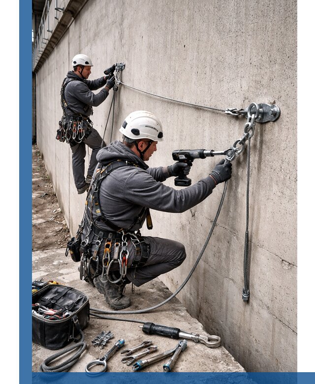 Монтаж анкерных линий высотной безопасности в Кашире